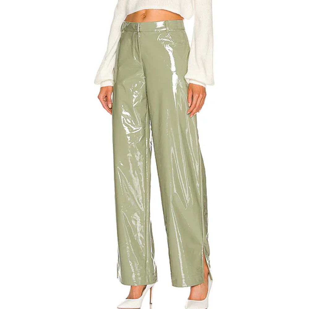 Camila Coelho Sage Green Cyrus Wide Leg vinyl Pants size XS new with tags
